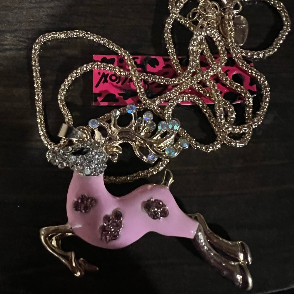 Betsey Johnson Pink and Gold Reindeer Necklace nwt